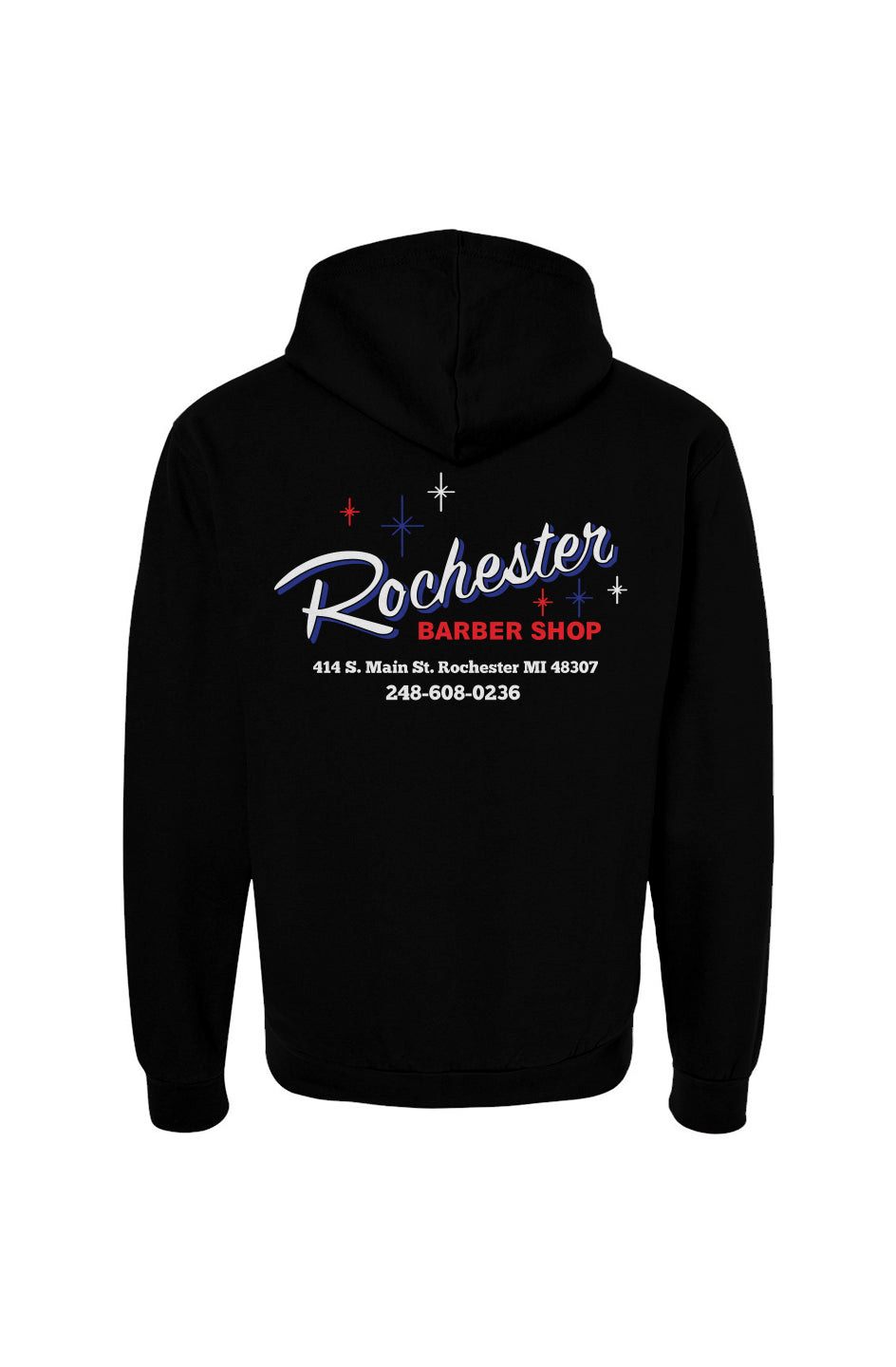 Rochester Barber Shop_Full Zip Hoodie_White Font